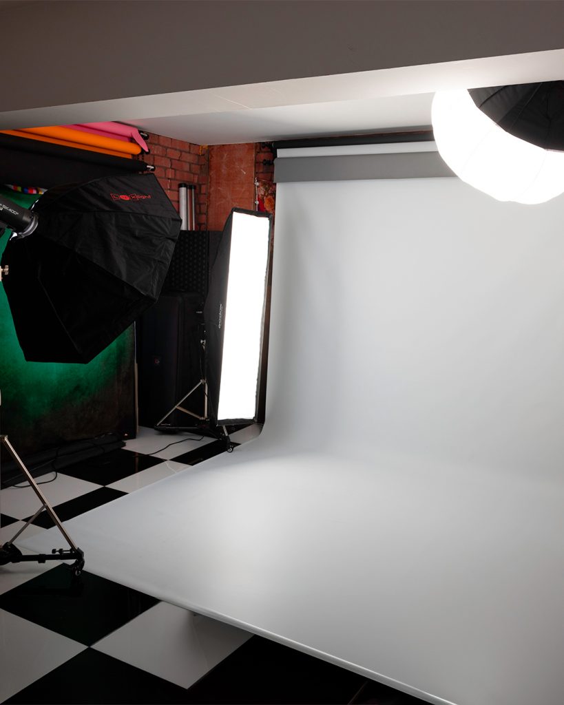 Leon Britton Photography studio space with backdrops and lighting at The Secret Warehouse