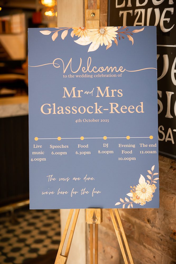 Welcome Sign - Mr and Mrs Glassock-Reed Wedding Celebration - Leon Britton Photography